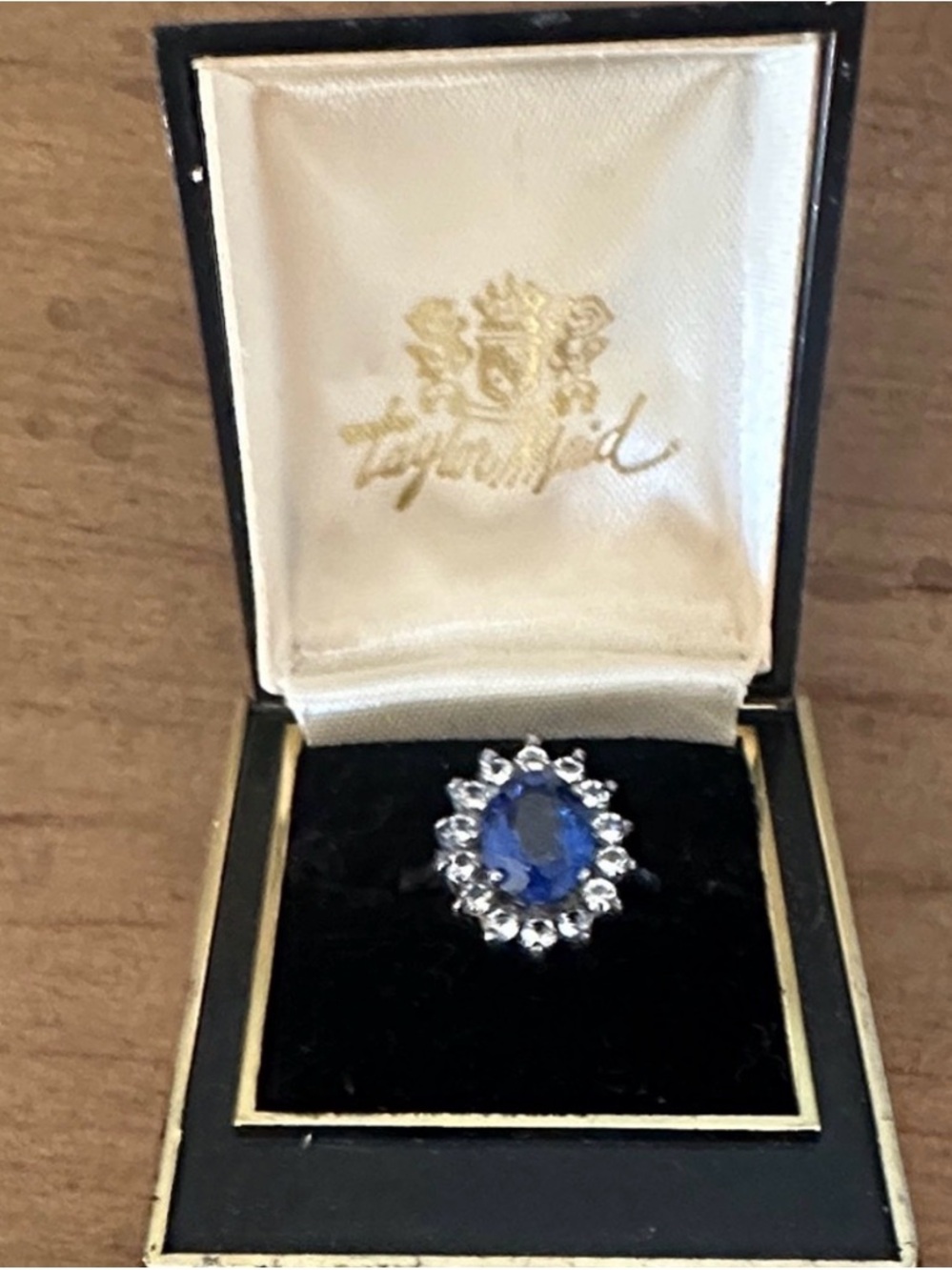 Taylor Maid 9K Gold Sapphire & Diamond Cluster Ring, Size 7